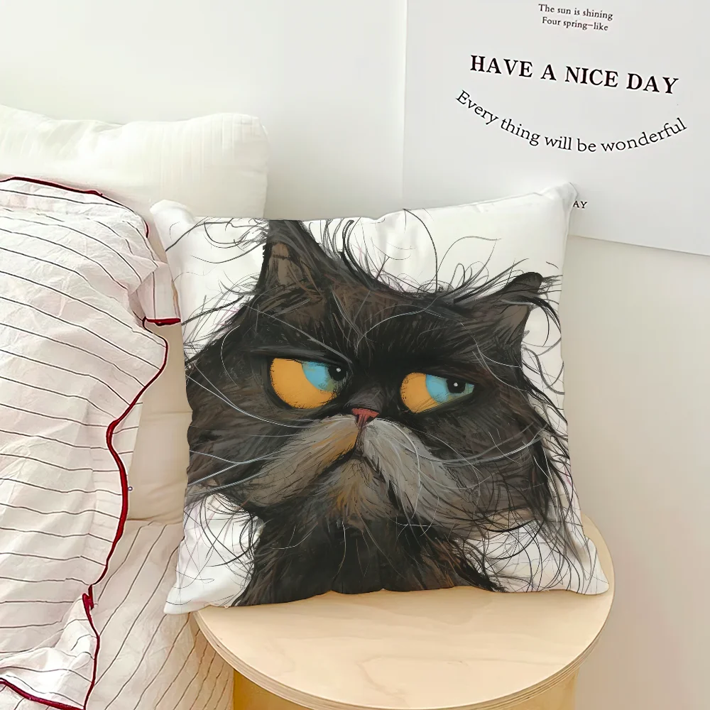 Whimsical Cat Art Double-sided Printed pillow cover Short plush Suitable living rooms bedrooms sofas throw cushion cover