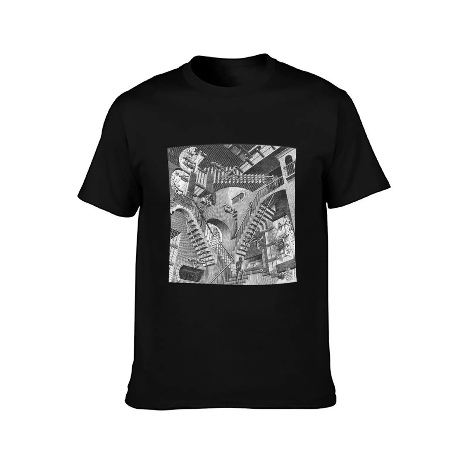 Escher relativity geometry geometric stairs mathematic T-Shirt Casual Holiday Short Sleeve Tee