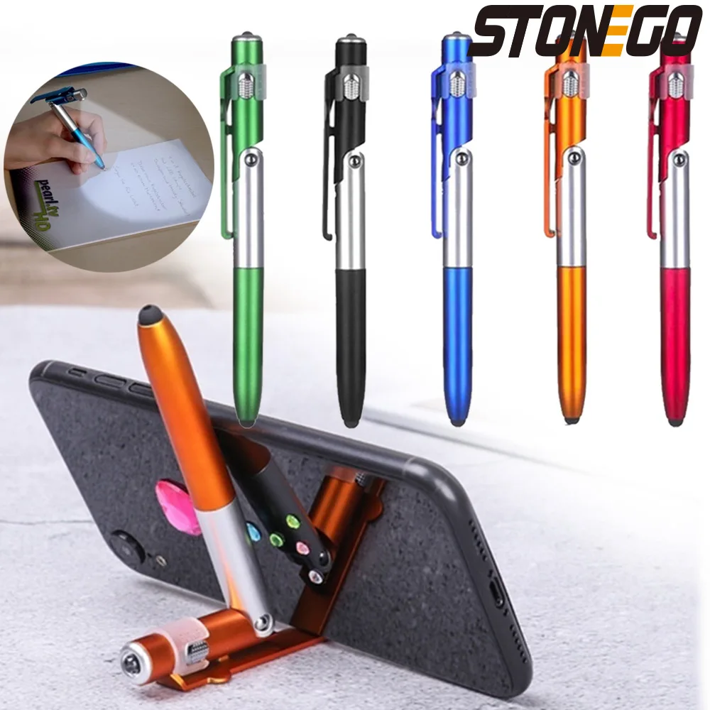 STONEGO Penna a sfera pieghevole multifunzione 4 in 1 (torcia elettrica + supporto) per tablet cellulare