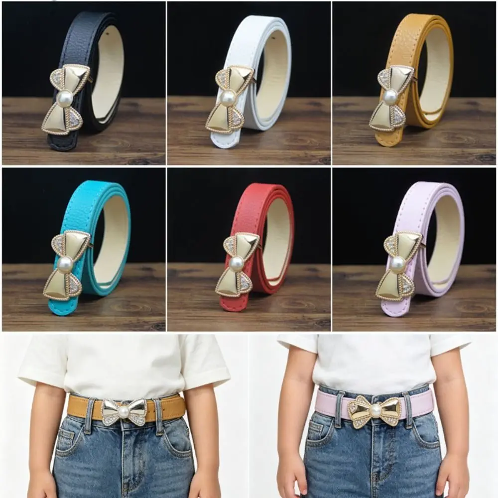 Adjustable Strap Children Belt Bowknot Buckle Solid Color Design Adjustable Belt Waist Decoration Buckle Closure