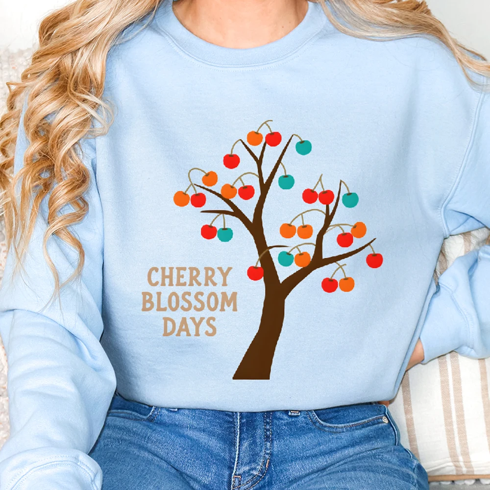 

Casual Crewneck Sweatshirt Graphic Fashionable 100% Cotton Pink Cherry Blossoms Hoodie Comfortable Soft Breathable Loose Fit