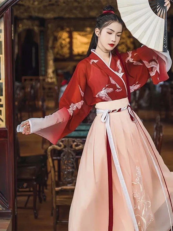 

Hanfu Han Element Ancient Chinese Style Ming Dynasty Improvement Traditional Clothing Woman Asian Dress Girl Gules Coat Skirt