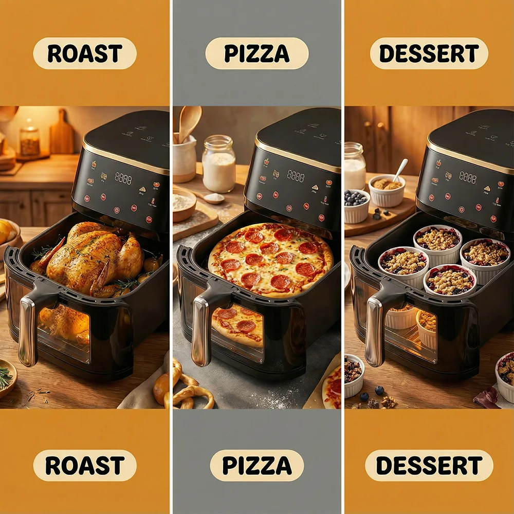 12L Digitale Heißluftfritteuse - Große Kapazität, 1400W, Gesundes Kochen, 180-210 ° C, 60-Minuten-Timer, quadratisches Design – für den Familiengebrauch (PP + Edelstahl) – Detail 6