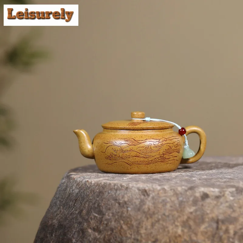

190 мл Аутентичные чайники Исин из фиолетовой глины Master Handmade Hawk Pot Raw Ore The Keel Золотой песок Чайник Китайский чайный сервиз Zisha Подарочный