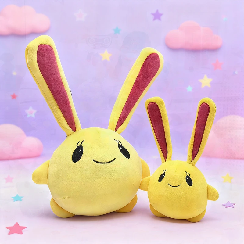 Laky Yellow Bunny Plush Doll Set, Cute Round Rabbit Stuffed Toy with Bendable Long Ears, Soft Fluffy Plushie Gift for Children