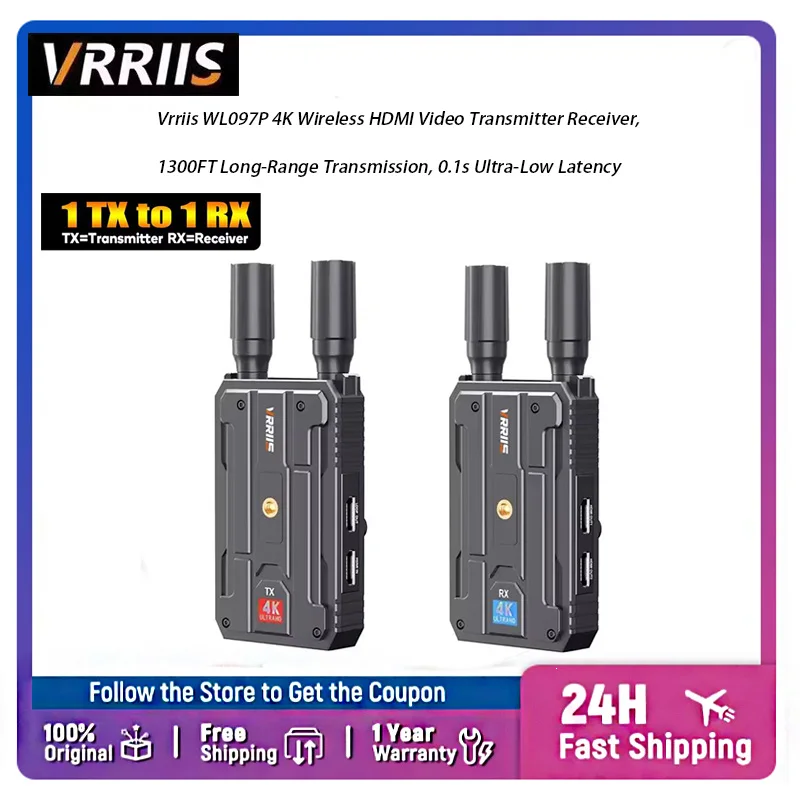 Vrriis WL097P 4K Wireless Video Transmission System, 1 TX to 4 RX Multi‑Screen Monitoring for Camera Shooting