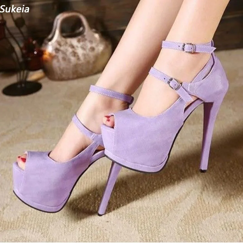 

Sukeia Handmade Women Summer Sandals Buckle Strap Peep Toe Beautiful Violet Party Shoes Ladies Plus US Size 5-20