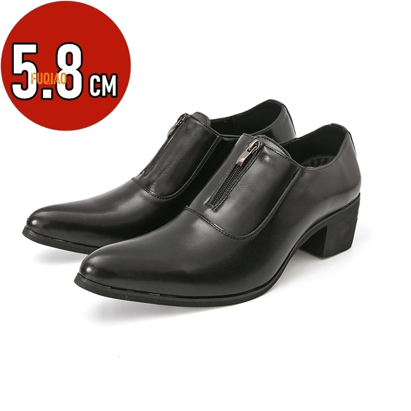 

Новинка, дизайнерская мужская мода, коричневые, черные туфли на высоком каблуке с молнией, туфли для выпускного вечера, мужское платье, свадебные лоферы для выпускного вечера, Sapato Social Masculino