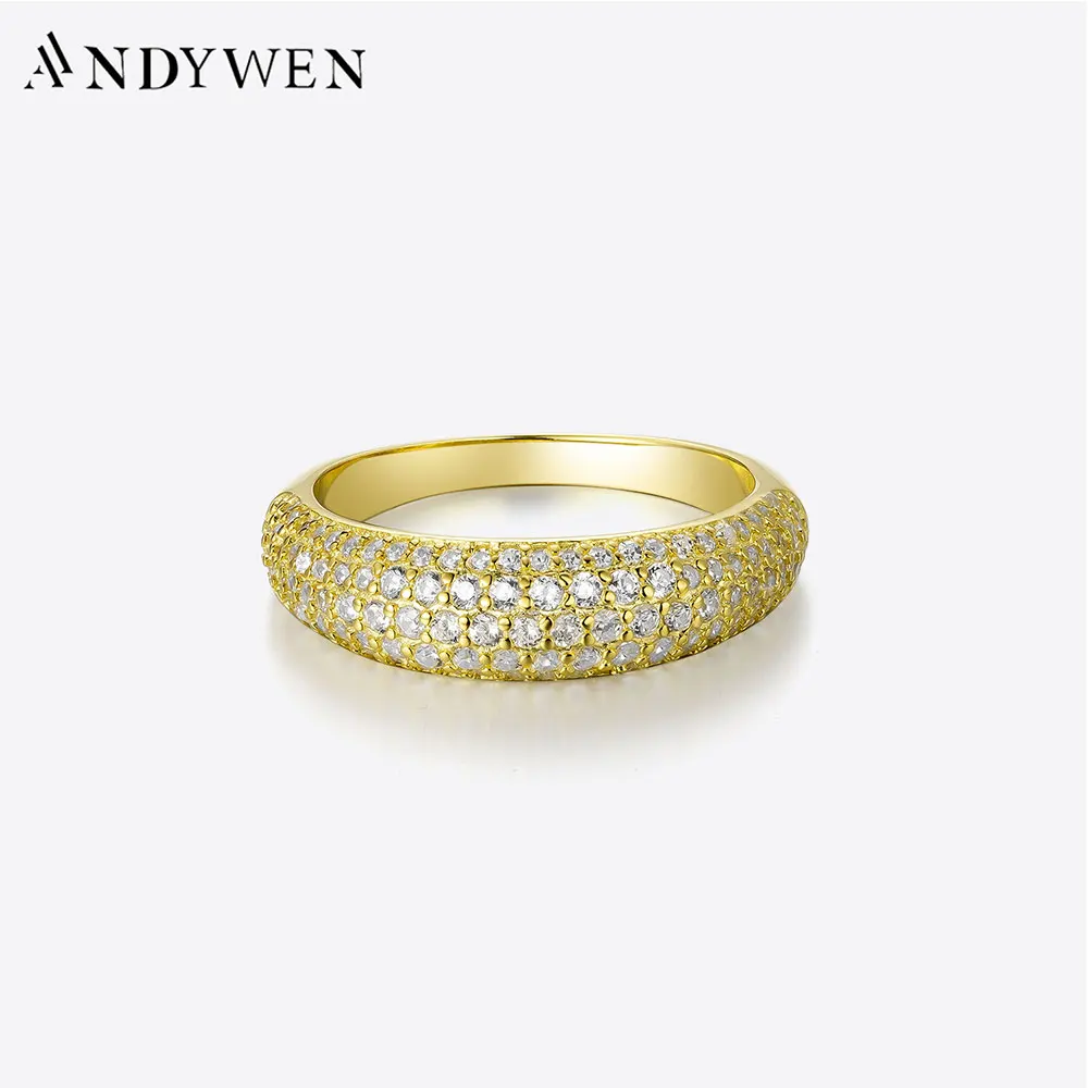 ANDYWEN New 925 Sterling Silver Big Band Zircon CZ Pave Women Luxury Ring Fine Jewelry For Wedding Party SHiny Thick Jewels