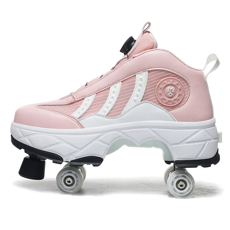 New Cool style Popular PVC Kids Roller Shoes Professional Outdoor Sneakers Kick Out with 4 wheels Unisex Skate Roller Shoes