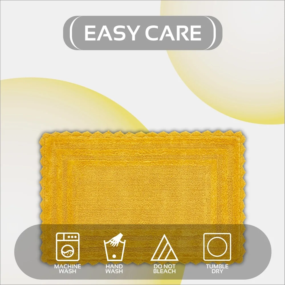 24 x 40 Bathroom Rug – 100% Cotton, Extra Soft Tufted Reversible Bath Mat, Water-Absorbent, Machine Washable (Yellow) Shaggy Bo