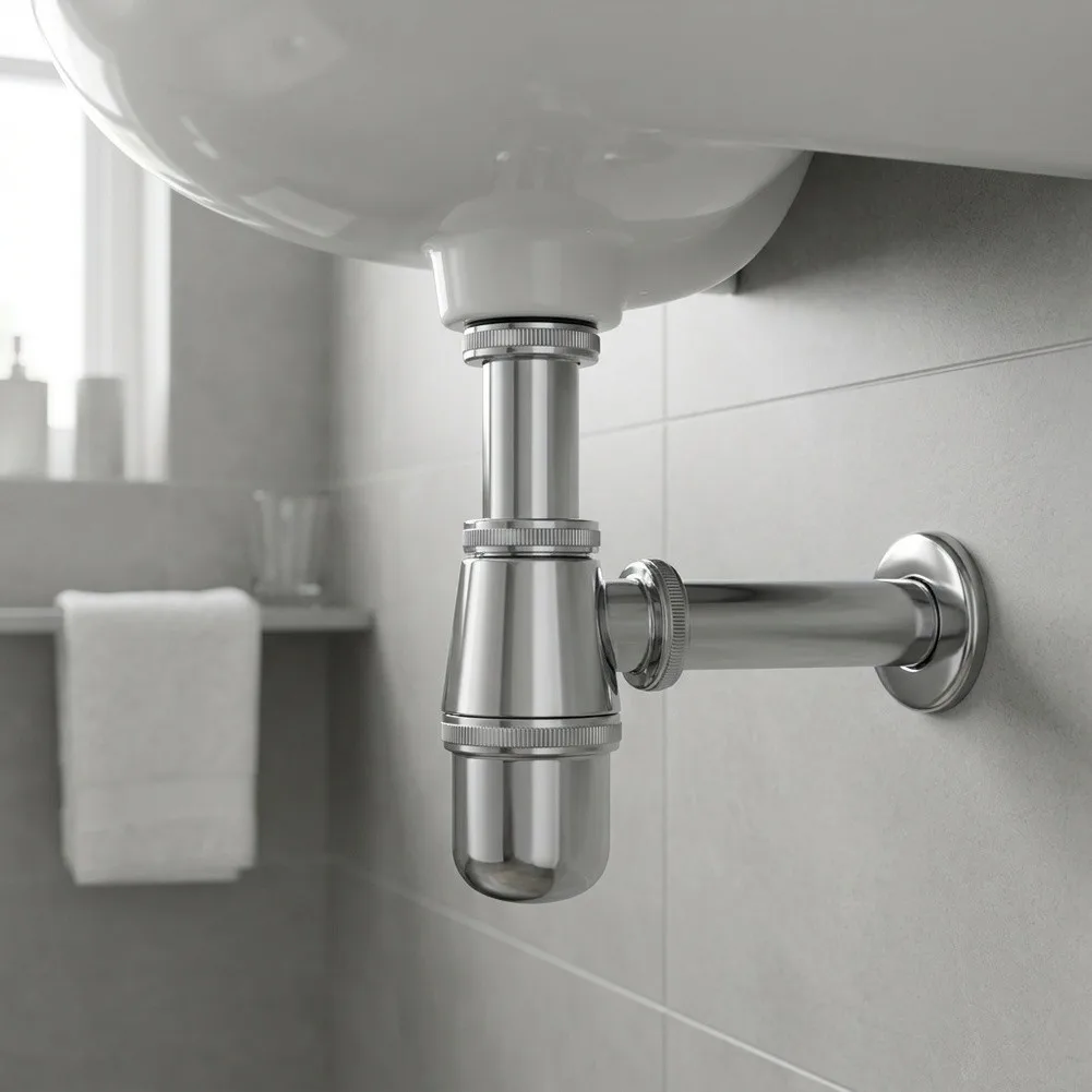Wall Mounted Basin Drain Pipe Trap for Bathroom For Vanity Sinks with Telescopic Tube and Standard Size Compatibility