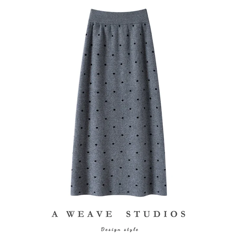 Tcyeek Women Dot Cashmere Skirt Office Lady Grace A-line Skirts Autumn Winter 100% Cashmere Knit drees Preppy Style Skirts