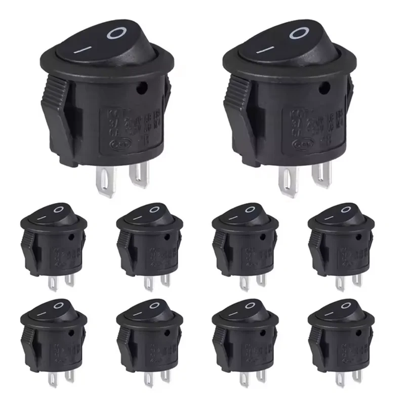 

20pcs 10pcs Rocker Switch Black On Off 2 Pin Mini Round Toggle Switch 3A 250V 6A 125V 15MM Circle Switches for RV Car Truck Boat