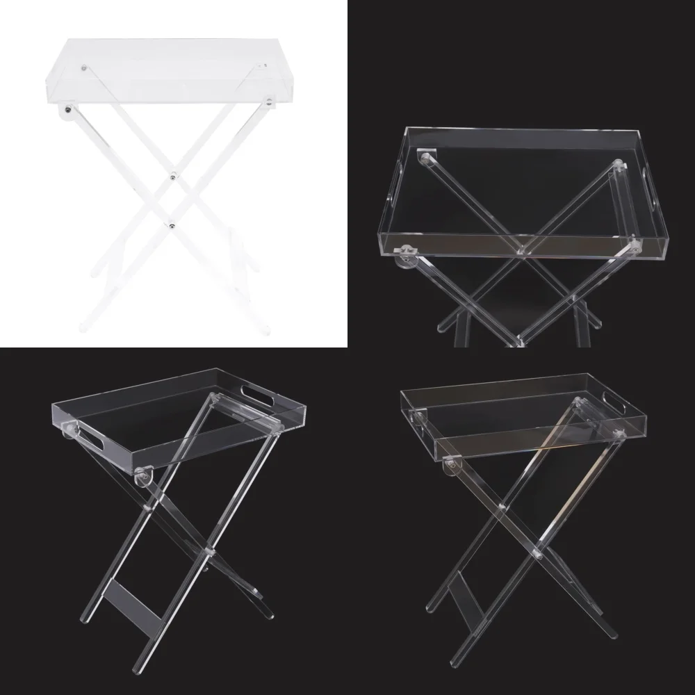 

Café TablesClear Foldable Acrylic Side Table Modern Portable Tray for Coffee and Living Room
