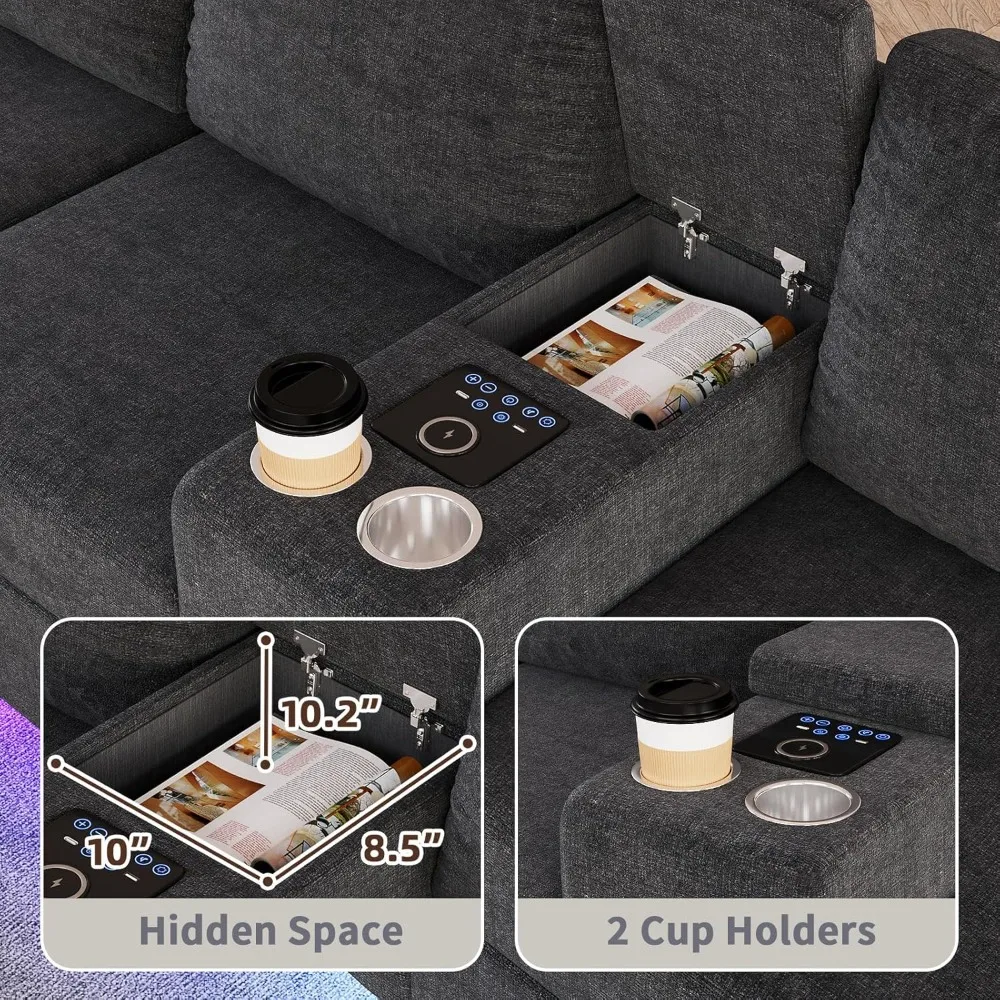 أرائك مقطعية لغرفة المعيشة، وحدة ذكية للأريكة مقسمة مكونة من 6 مقاعد - مكبر صوت بلوتوث/ضوء RGB/محطة شحن، شانيل #6