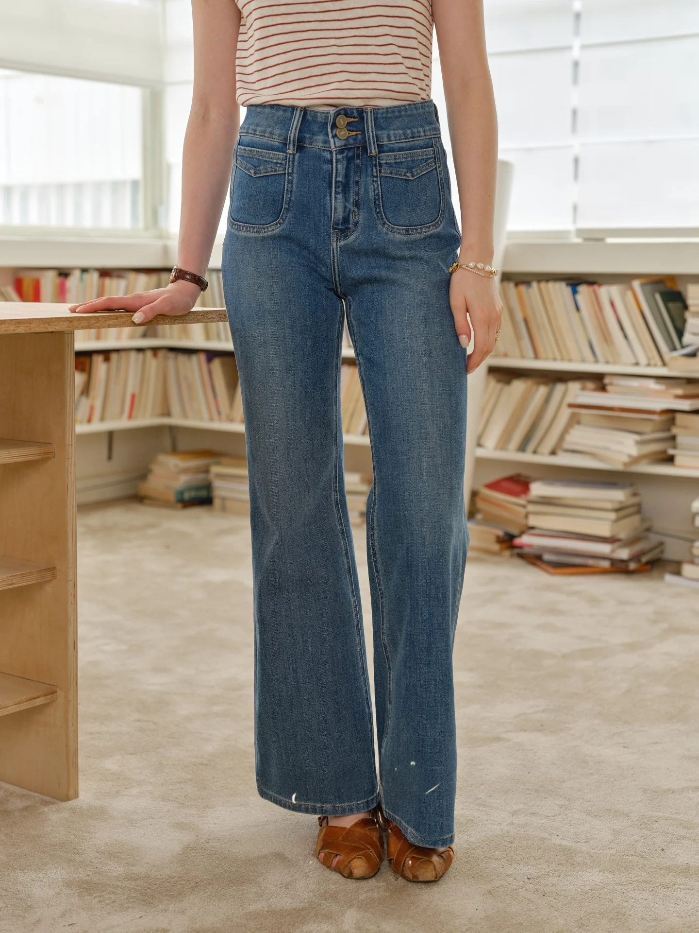 

High Waist Bell Bottom Denim Jeans Women's Retro Style Cotton Stretchy Soft Fabric Four Sides Elasticity Vintage Look Summer ...