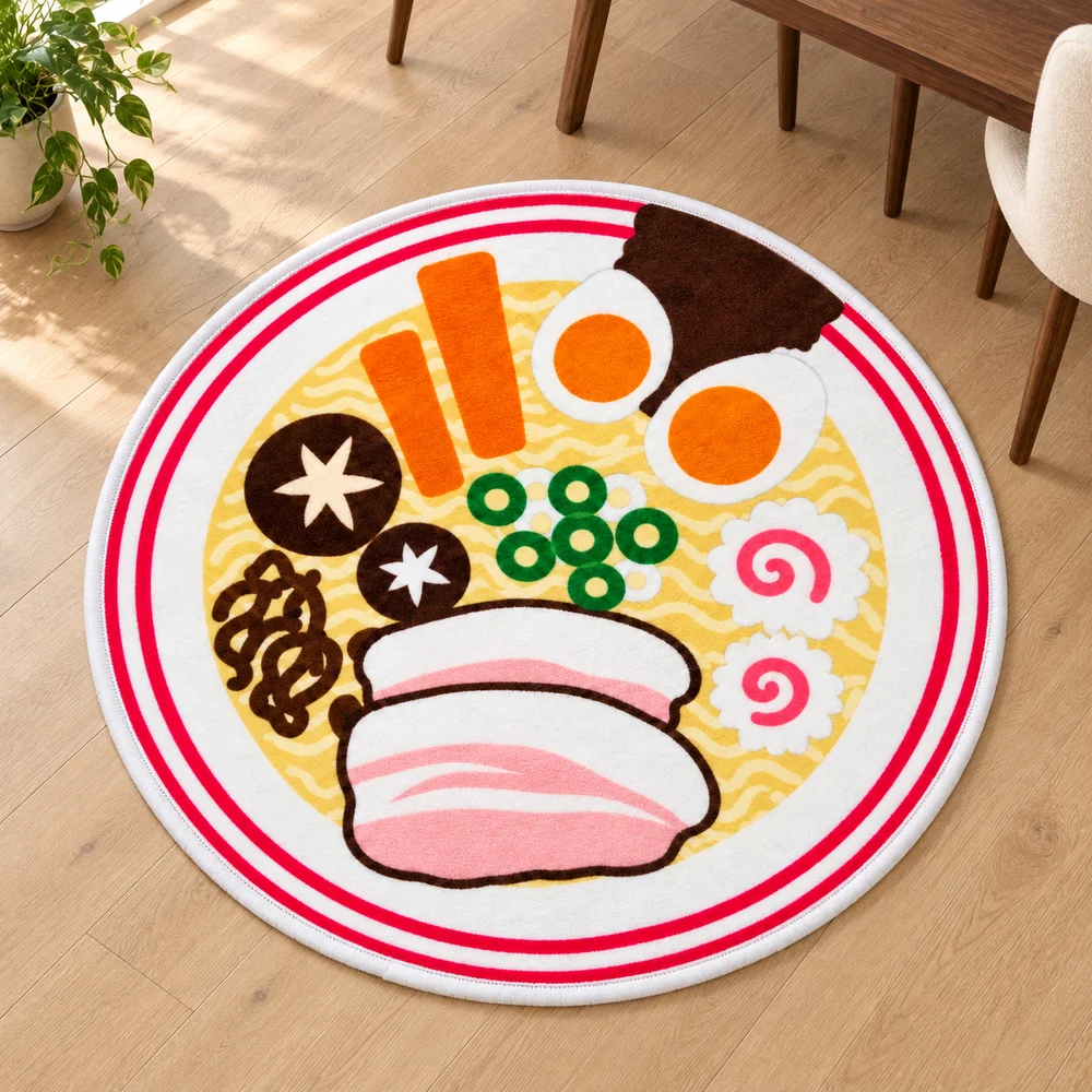Delicious Food Art Shaped Rug, Japanese Ramen Bowl Irregular Area Flannel Floor Mat for Bedroom Living Room Entryway Home Decor