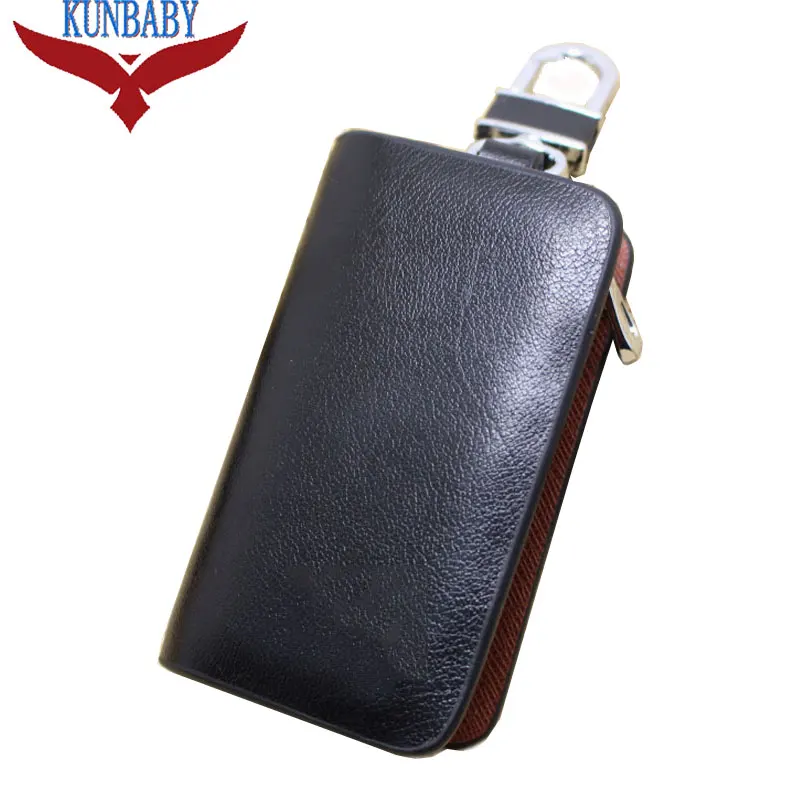 KUNBABY  Genuine Leather Car Keychain Key Case Bag Pouch Purse For ABARTH Alfa romeo Jeep Bentley Fiat Mini Skoda Porsche