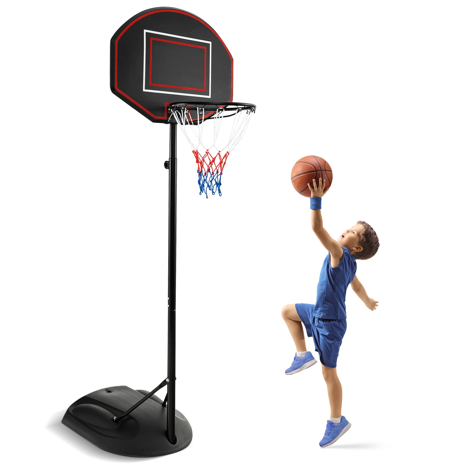 5.5-7.5FT Adjustable Portable Basketball Goal System w/Shatterproof Backboard