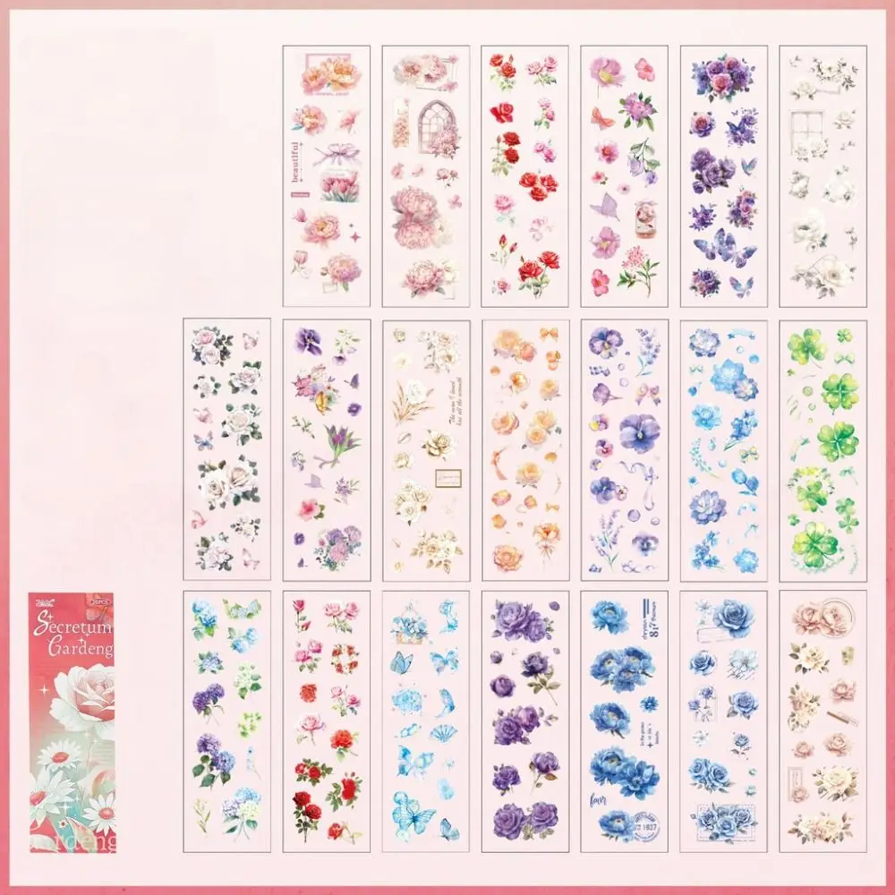 

20 Sheets Flowers Scrapbook Stickers Flower Design Transparent Girls Craft Stickers PET Material Removable