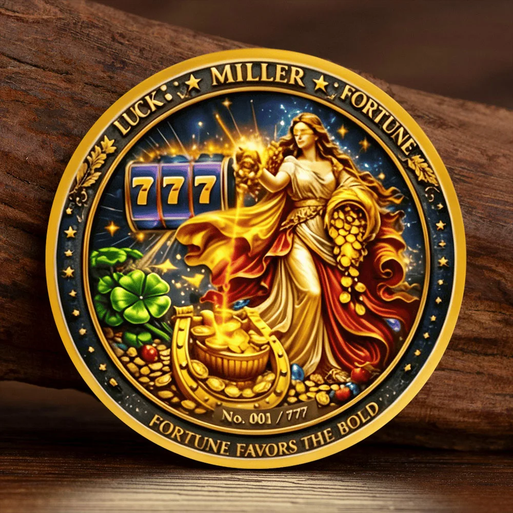 2D Lucky 777 Miller Fortune Goddess Gold Plated Commemorative Coin Clover Treasure Luck & Fortune Collectible Coin Souvenir Gift