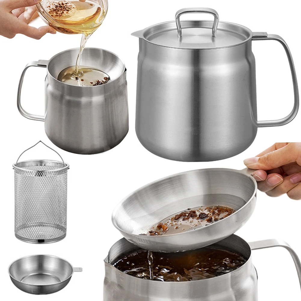 Sartén para freidora de cocina de 1,5/2L, olla para freír de acero inoxidable de gran capacidad, tanque de filtro de aceite multifuncional para cocinar patatas fritas