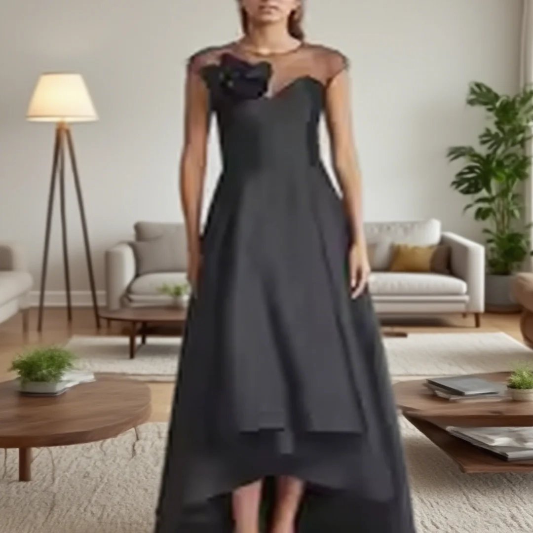 

Customized modern-style short-sleeved appliquéd A-line floor-length women's dress formal evening dresses party prom gowns