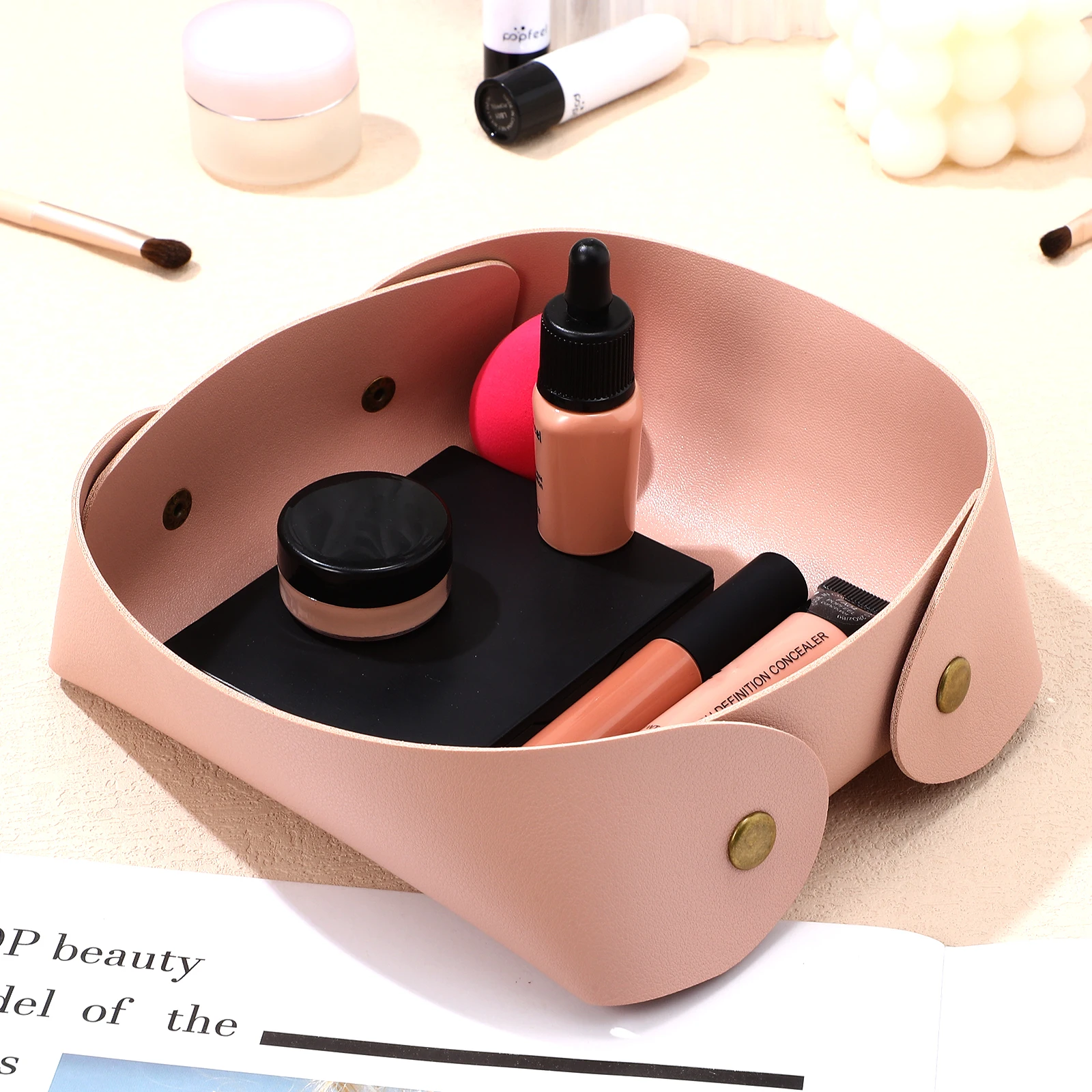 

Luxury Storage Tray Foldable Small Organizer For Keys Watches Jewelry Desktop Office Gold Buckle Anti Scratch
