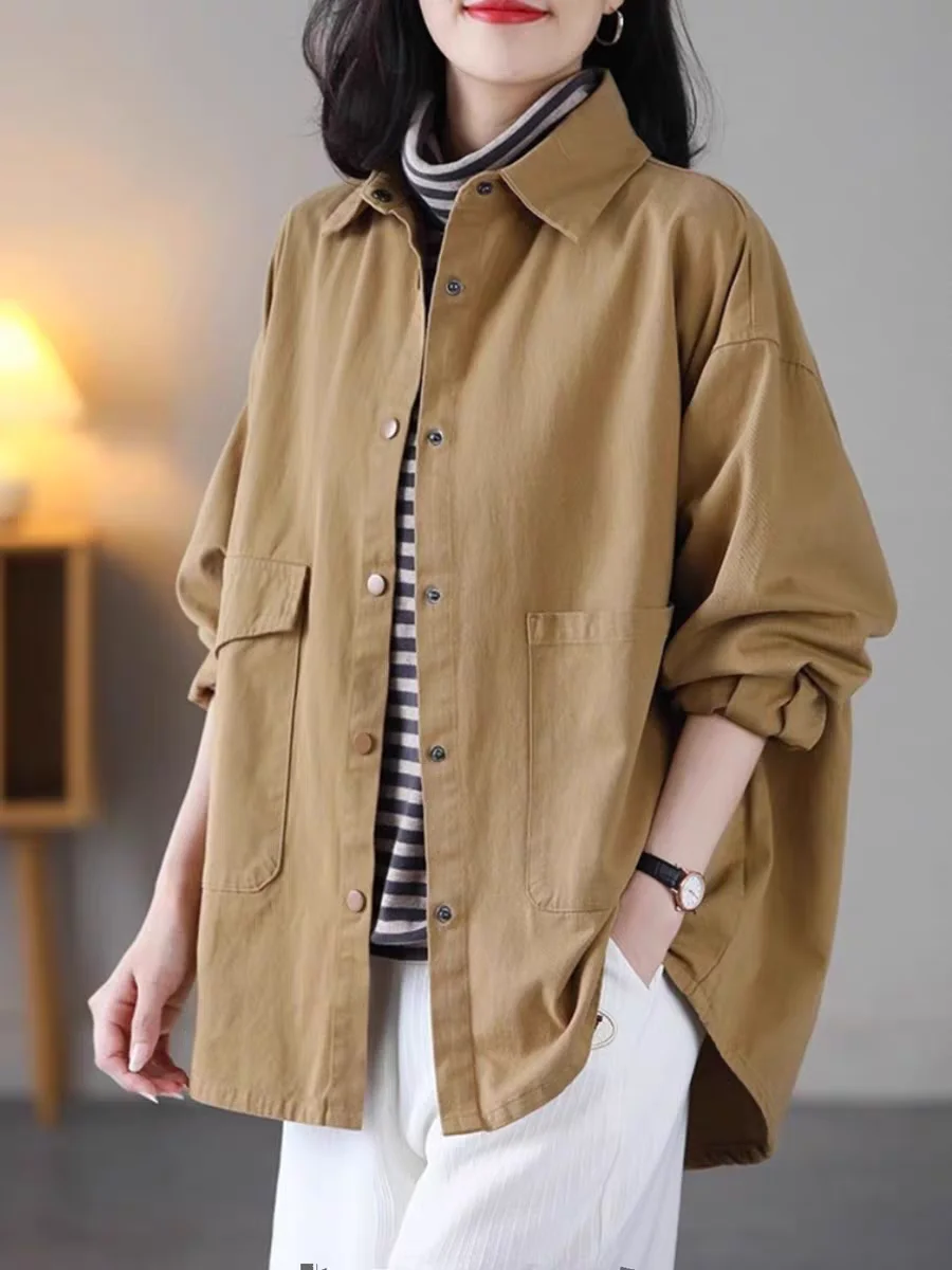 

Laid-ba Sle Women's irt Top Loose Casual Spring Autumn plus Size Slimming Korean Version Anti-aging Outerwear