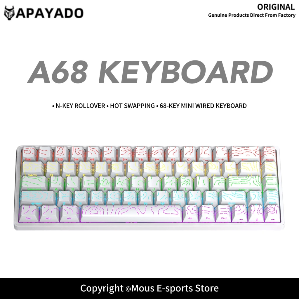 

APAYADO A68 Wired Mechanical Keyboard Hot Swappable RGB 68 Keys Compact Keyboard Blue Red Switch Optional for Gaming Office