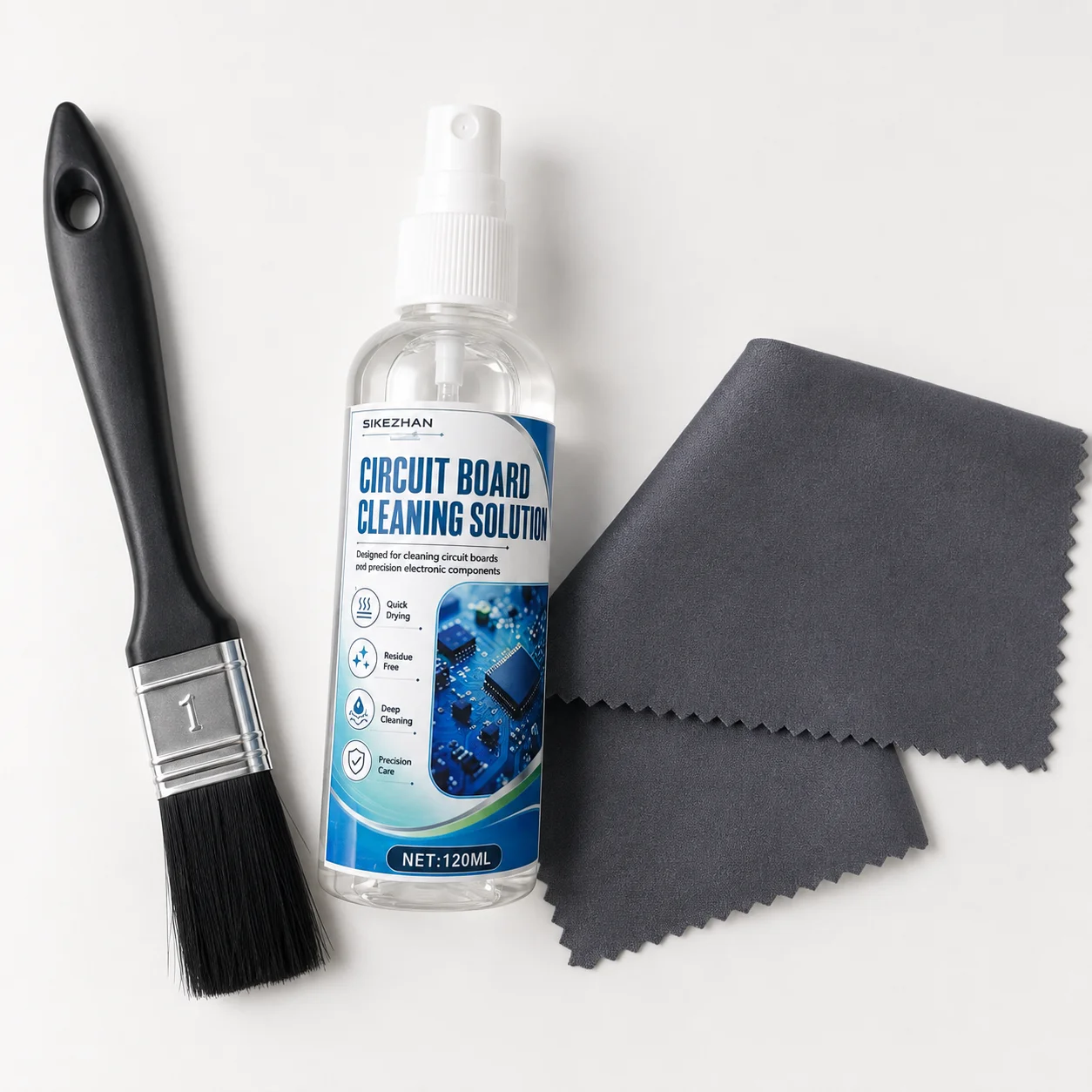 120ml Circuit Board Cleaning Solution Kit with Brush Microfiber Cloth for PCB Motherboard Electronic Component Maintenance