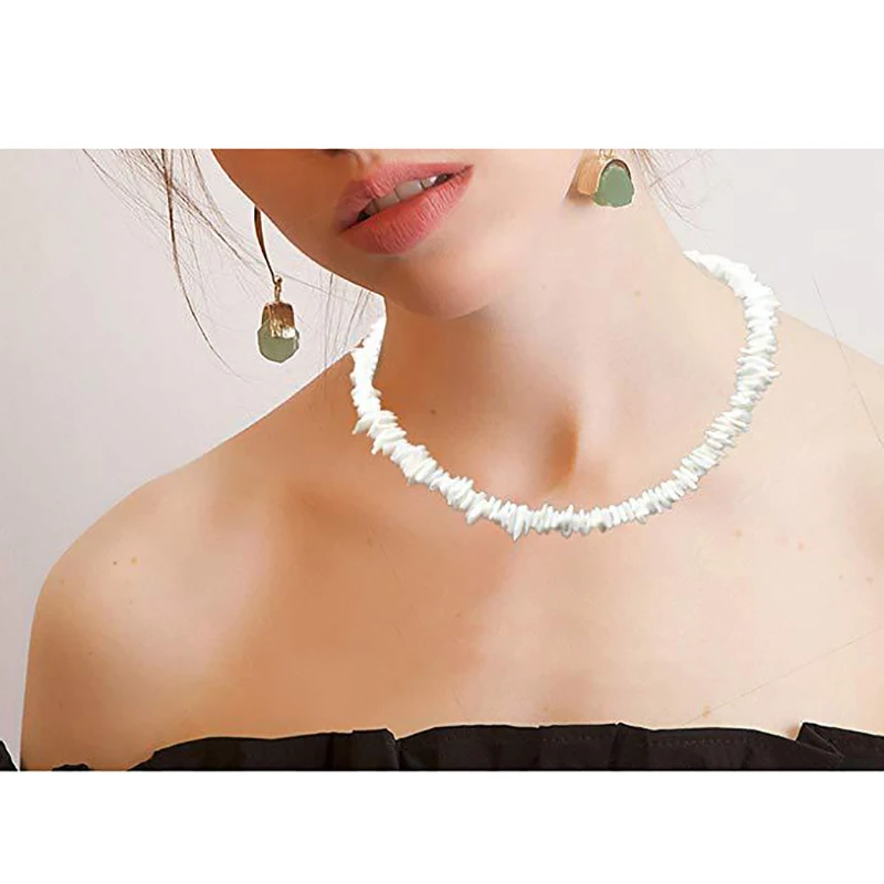 Women White Shell Necklace Collar Choker With Extended Chain For Girls Women Boys Hawaiian Beach Ajustable Necklace