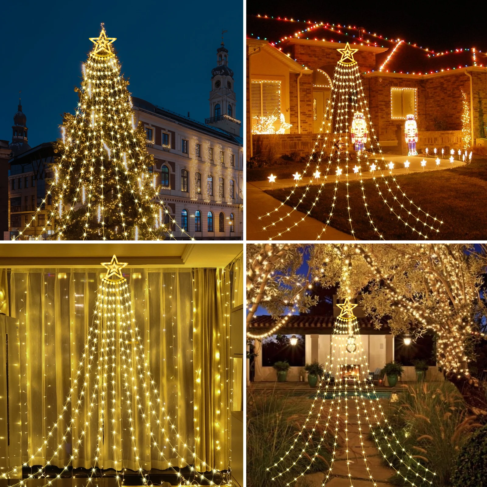 Five-pointed Star LED Light String Garland Christmas Tree Waterfall Light Outdoor Rainproof Courtyard Garland Remote Control