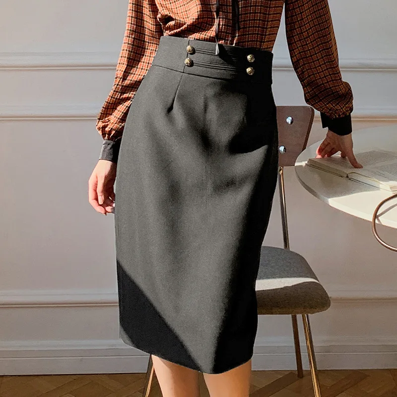 

Women High Waist Casual A-Line Skirt Harajuku Vintage Split Mini Skirt Office Ladies Fashion Chain Package Hip Skirts Female