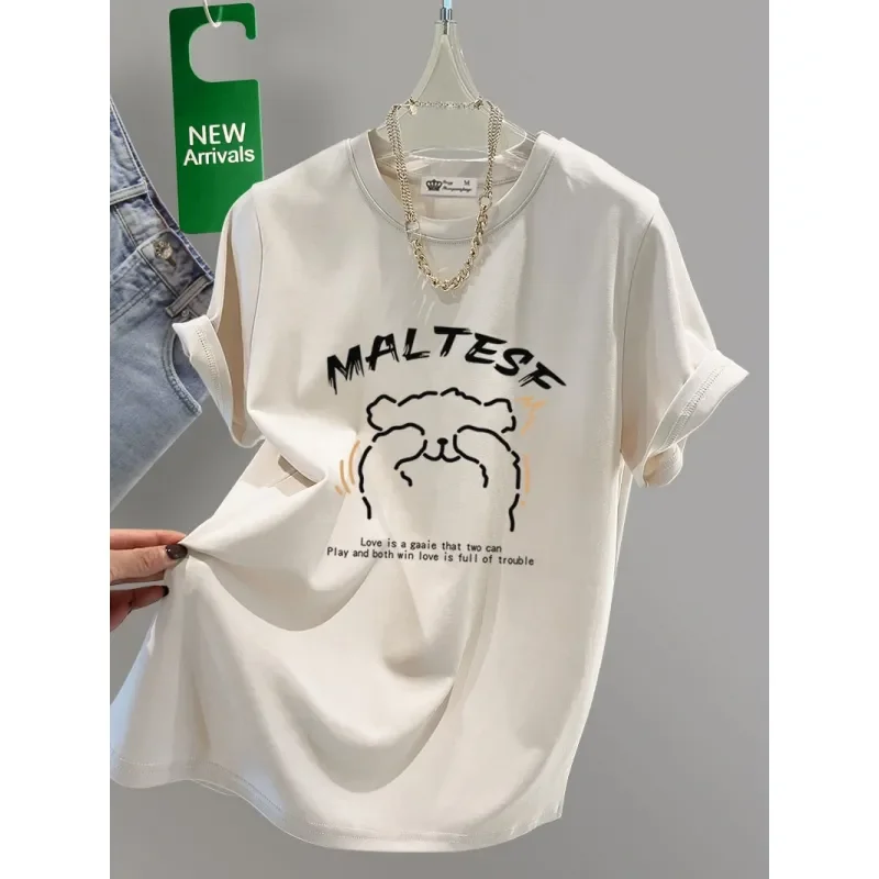 Women's Clothing Pure Cotton Loose T-shirt Spring/Summer New Cute Bear Short Sleeve Casual Tee Lady Large Size Basic O-neck Tops