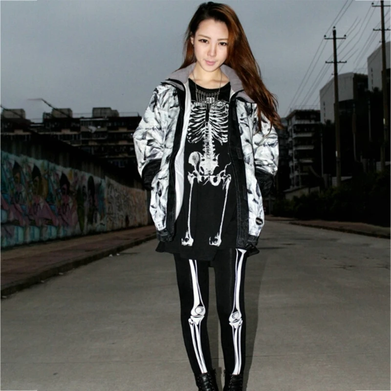 Halloween Skelett Kostüm Footed Strumpfhosen Frauen Lustige Scary Strümpfe Schädel Druck Strumpfhosen Leggings für Cosplay Partei Dropship