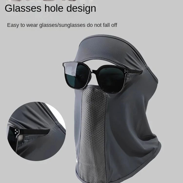 Hot Sale Neck Protection Ice Silk Sunscreen Mask UPF50+ Anti-UV Sleeves Eyeglass Hole Ear Cord Face Veil Outdoor Sports