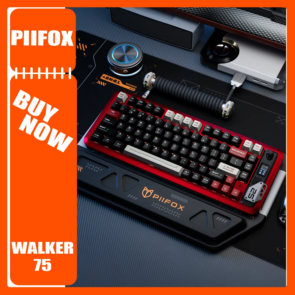 PIIFOX WALKER75 Keyboard Magnetic Axis Aluminium Alloy Multifunctional Knob Three Mode Mechanical Keyboard Customization Gift