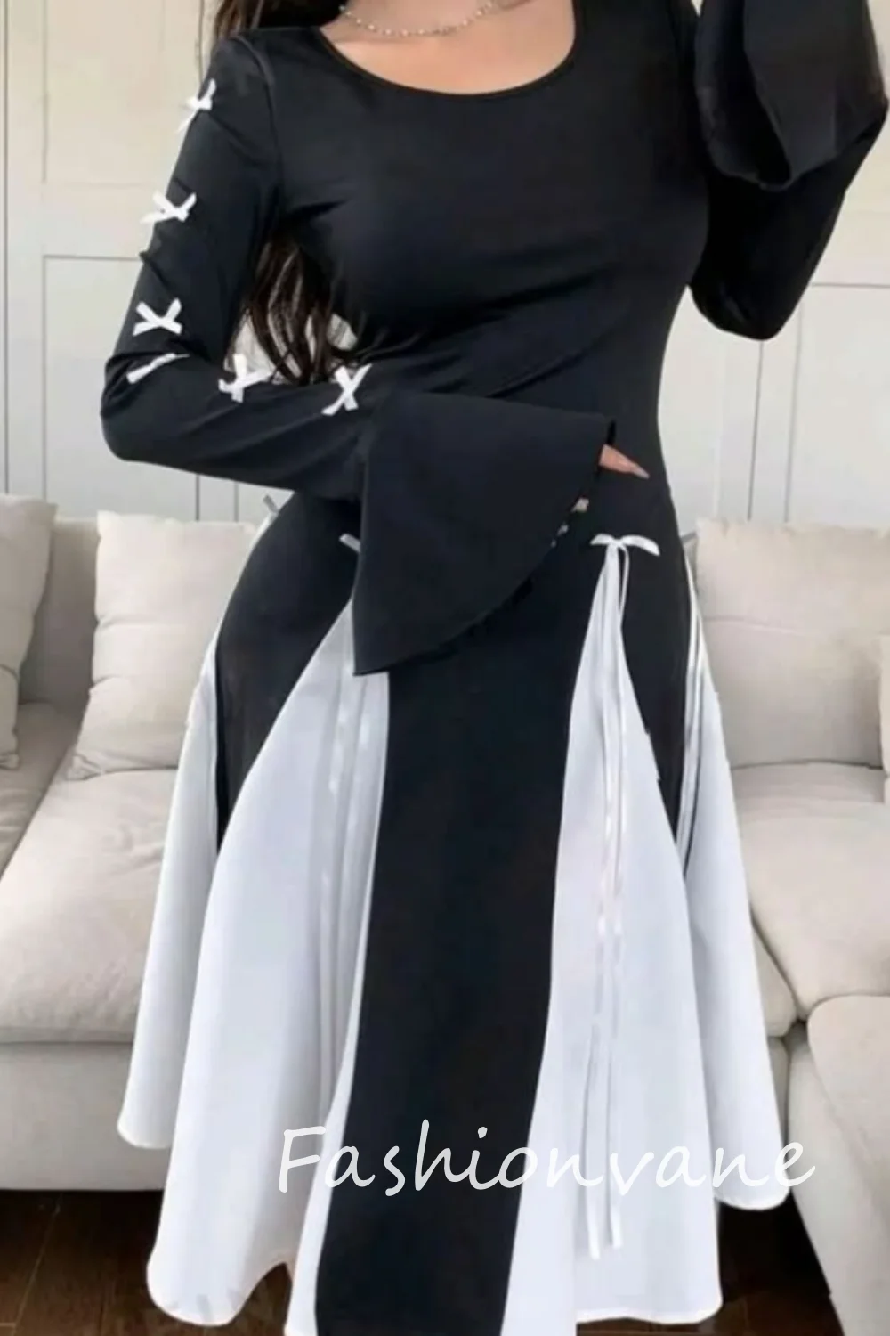 Fashionvane 2024 personalizado Arabia Saudita mujeres A-Line cuello redondo manga larga vestido de graduación té longitud vestido de fiesta de noche