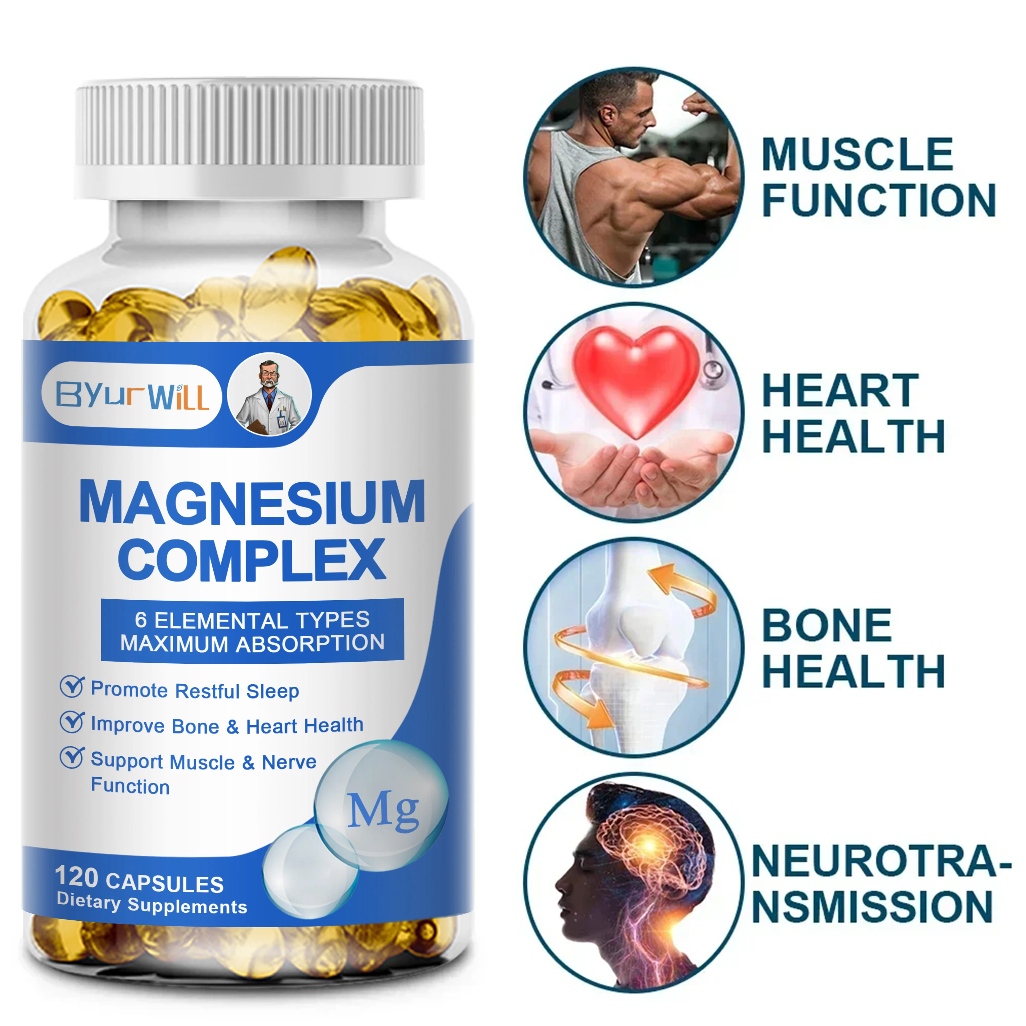 Triple Magnesium Complex - 500 mg Magnesium Glycinate, Malate & Citrate for Muscle, Nerve & Energy, High Absorption, Vegetarian