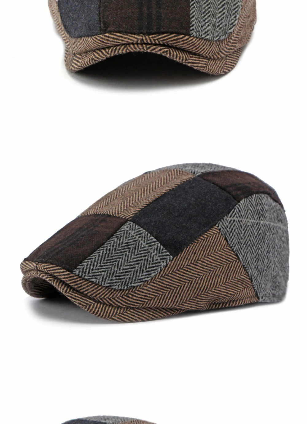 HT5157 Herren- und Damen-Baskenmütze, Retro-Patchwork-Künstlermütze, karierte Ivy-Flatcap, 2026 neue Herbst-Winter-Wollmütze – Detail 11