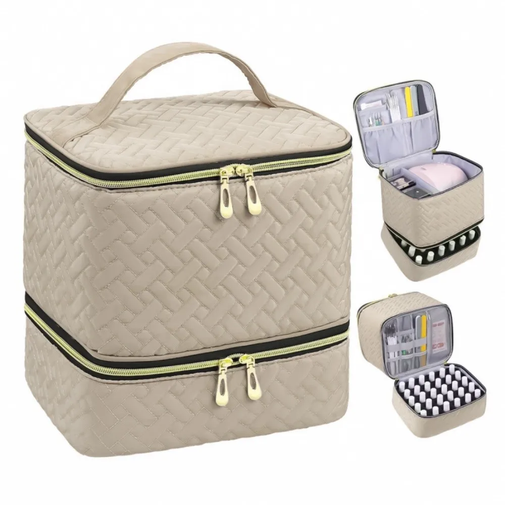 Double Layer Nail Polish Organizer Bag Large Capacity Handheld Nail Care Kit Bag 30 Compartment Cosmetic Bag for Nail Lovers