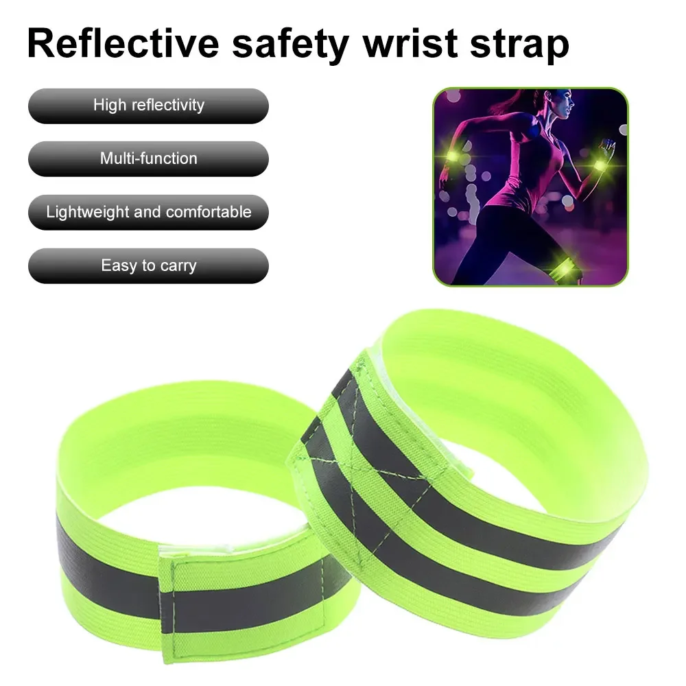 2PCS Night Cycling Reflective Band Arm Belt Outdoor Running Safety Reflector Tape Strap Elastic Armband Wristband Ankle Strap