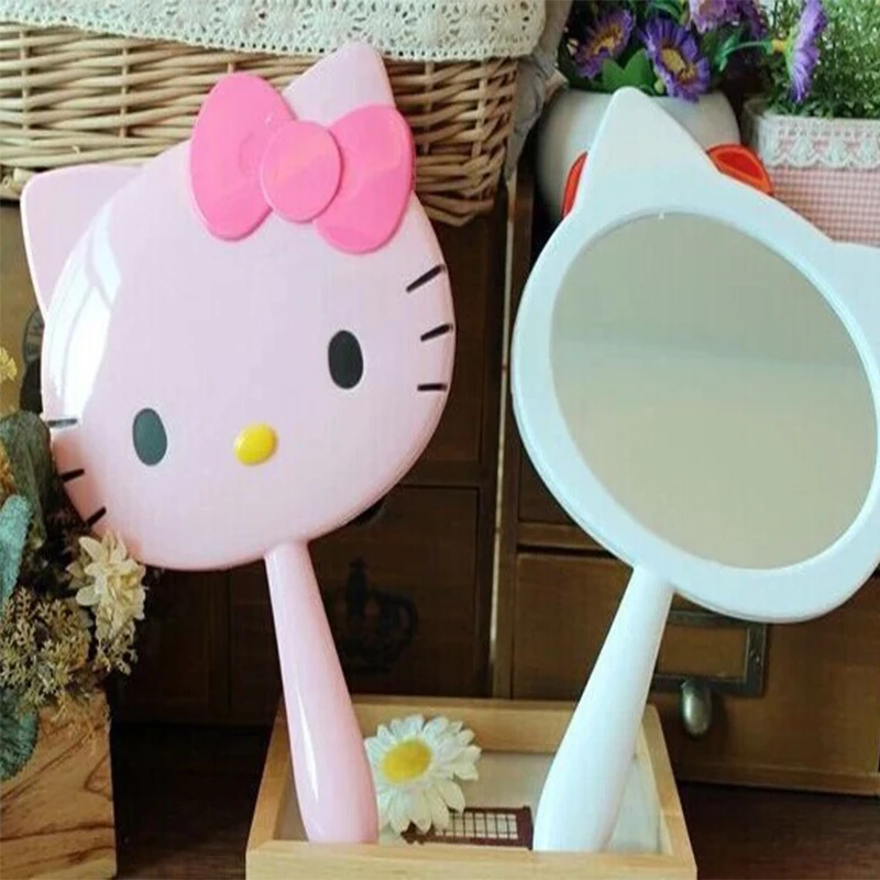 New Girly Heart Kawaii Sanrio Anime Handle Mirror Cute Kt Cat Cartoon Makeup Mirror Lovely Toys Ins Birthday Gifts for Girls