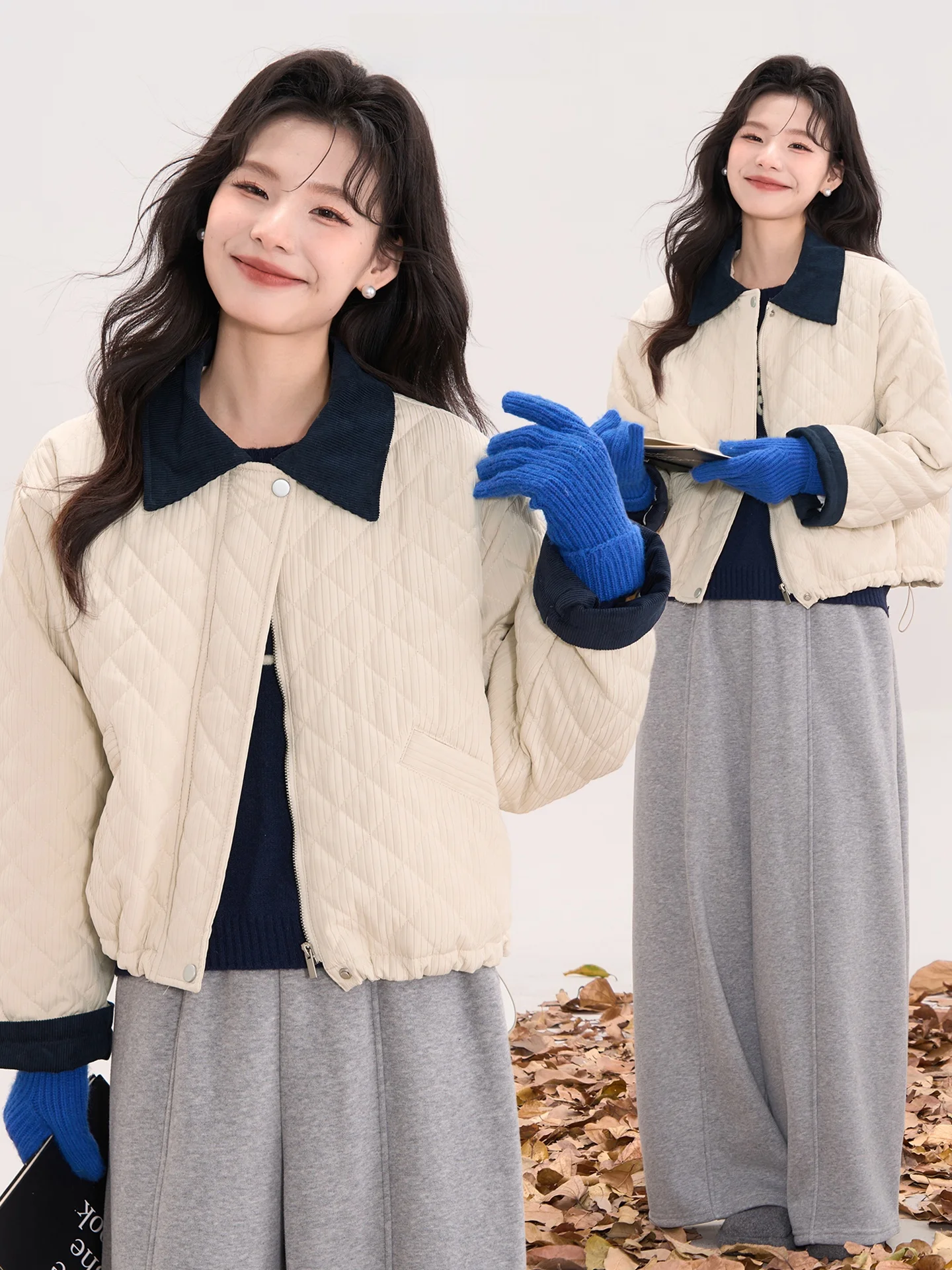 

Женское длинное пальто Heme Cotton Jaet с вельветовым воротником, пэчворком, цветными вставками, в стиле корейской моды, для фотосессий