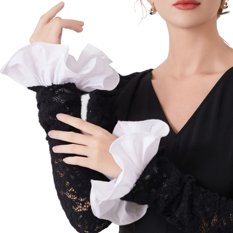 Ruffle False Collar Arm Sleeves Set Clothing Accessories for Office Women Wear