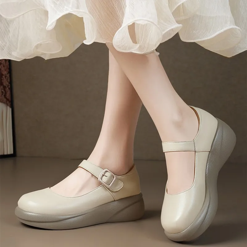 

Women Lolita Shoes 2026 Spring New Genuine Leather Platform Princess Shoes Women Large Size Casual Round-Toe Shoes for Ladies