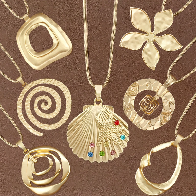 

1 x Matte Gold Color Hollow Open Spiral Infinite Boho Fashion Huge Tribal Pendant On Rope Chain Necklace For Women's Daily Wear