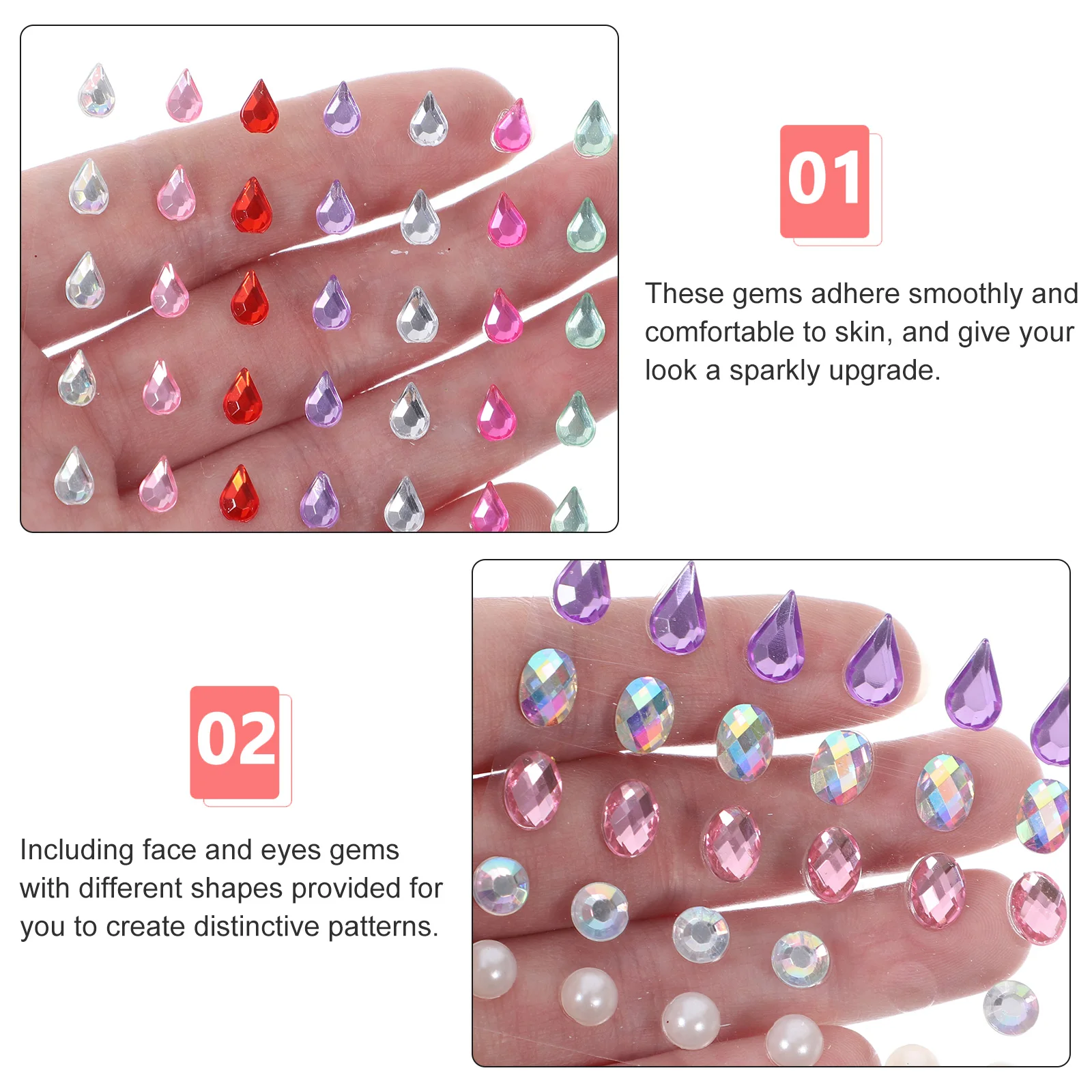 

4Sheets Reusable Resin Rhinestones Face Jewels Sticker Drilled Pearl Eyebrows Gems Makeup Tears Eyes Diamonds